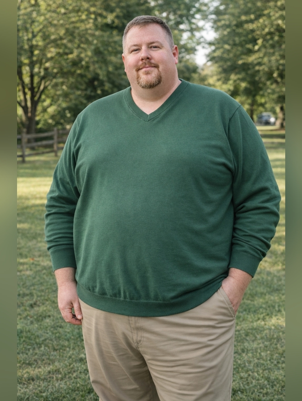 HB Harbor Bay Men’s 4XL Green Lightweight Cotton V-Neck Sweater Big & Tall